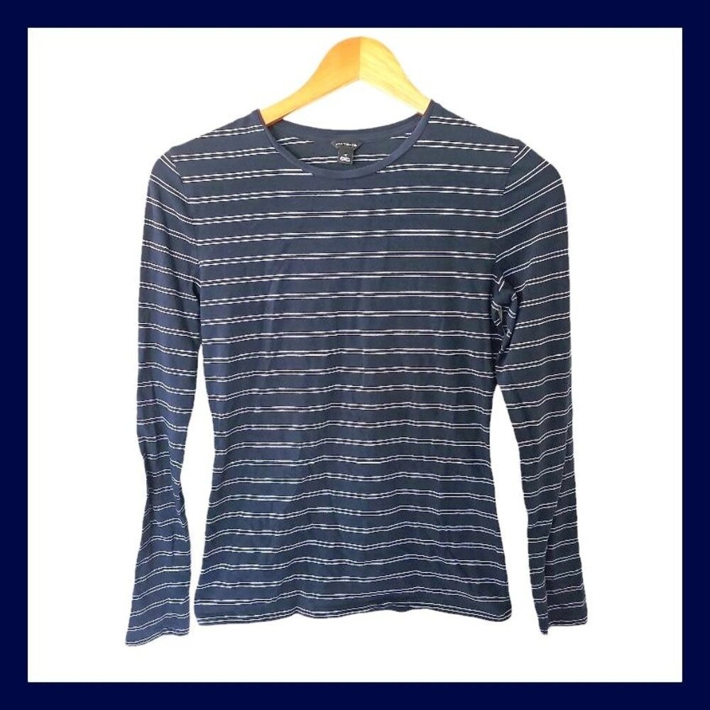 Ann Taylor Women's Top Blue White Stripe‎ Long Sleeve Tee S Small